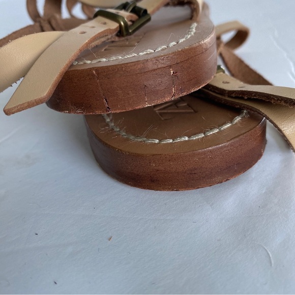 Zara Flat Sandals Tan Leather Straps Adjustable Buckle Ankle strap (39)8.5 - Picture 10 of 10